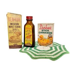 Vintage Spice Set - Ben-Hur Maple Flavor + Durkee Cinnamon Sticks + Hot Pad
